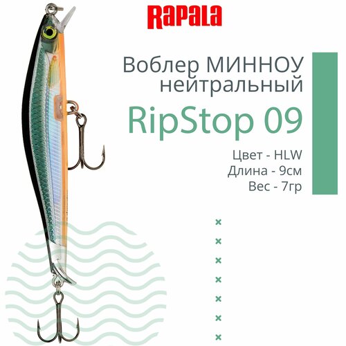 Воблер для рыбалки RAPALA RipStop 09, 9см, 7гр, цвет HLW, нейтральный