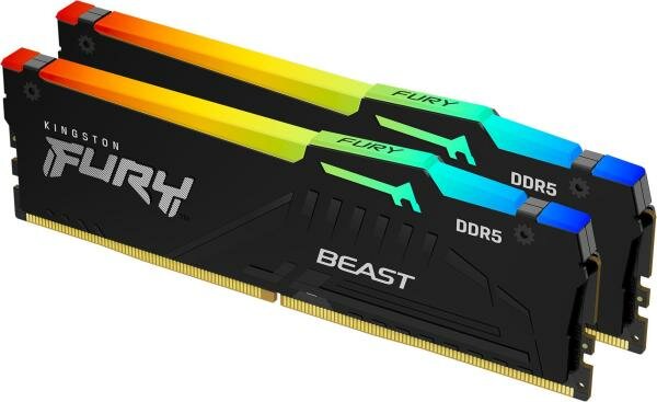 Оперативная память для компьютера 32Gb (2x16Gb) PC5-41600 5200MHz DDR5 DIMM Unbuffered CL40 Kingston FURY Beast RGB KF552C40BBAK2-32