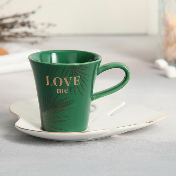 Чайная пара из керамики Love me: кружка 100 мл, блюдце 15x14 см