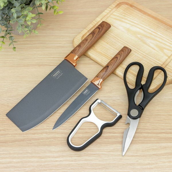 Набор кухонных принадлежностей Bobssen, 4 предмета: ножи 12.5 см, 20.5 см, ножницы, металлическая овощечистка