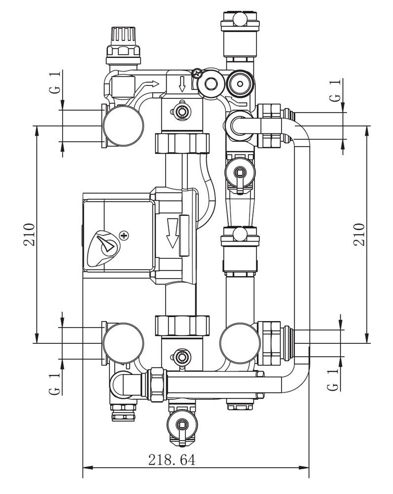 Насосно-смесительный узел для систем напольного и рад отопления под насос 180мм TIM JH-1033
