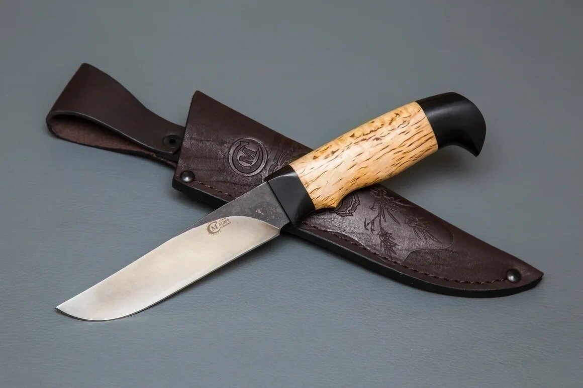 Нож из кованой стали Х12МФ «Куница», рукоять карельская береза, черный граб - Кузница Сёмина
