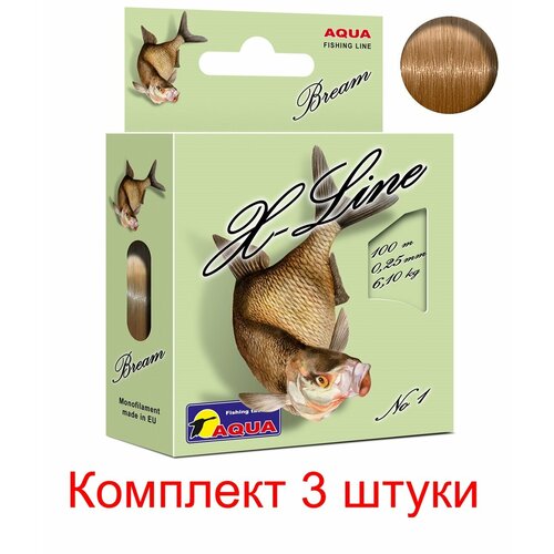 фото Монофильная леска для рыбалки aqua x-line bream (лещ) 0,25mm 100m ( 3 штуки )