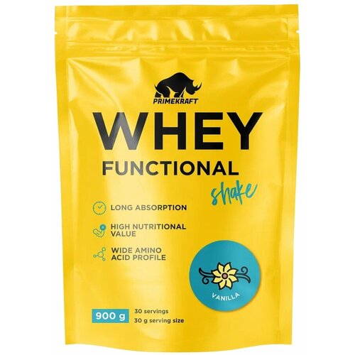 Протеин сывороточный Prime Kraft Whey Functional Shake (900 г) Ваниль коктейль протеиновый prime kraft whey functional shake фисташковое мороженое 900 г