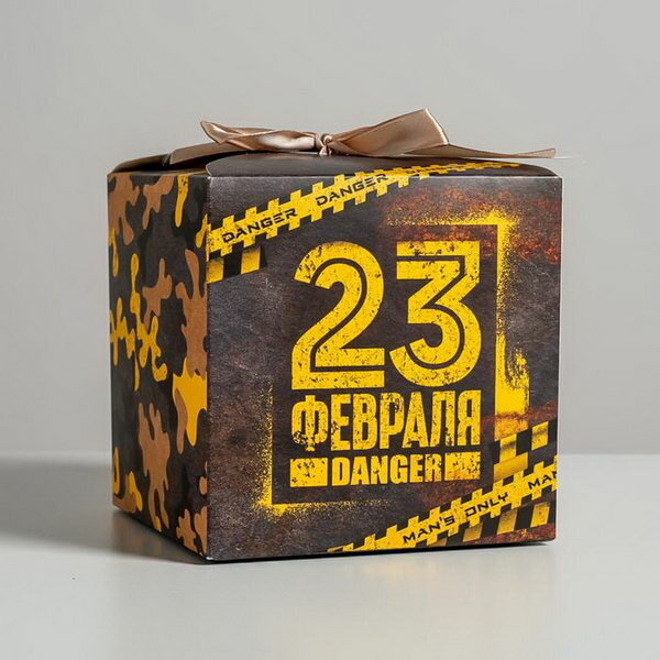 Коробка подарочная складная, упаковка, "С 23 февраля!", 12 x 12 x 12 см