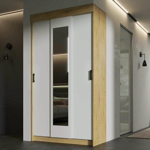 Изображение товара Шкаф-купе ЭРА ЭКО, 3 двери, с зеркалом, ЛДСП, 120 х 220 х 56,5 см, Дуб вотан/белый гладкий