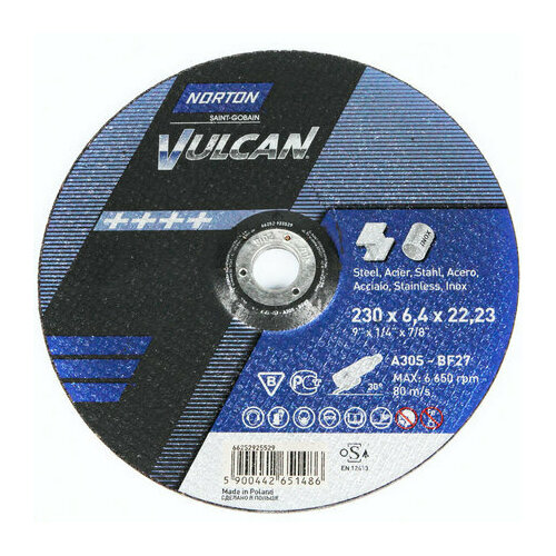 NORTON 66252925522 Круг зачистной Vulcan 115 x 6,4 x 22,23 A 30 S-BF27 мет/нерж