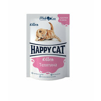 Happy Cat влажный корм для котят с телятиной кусочки в желе, в паучах (Россия) - 100 г х 24 шт