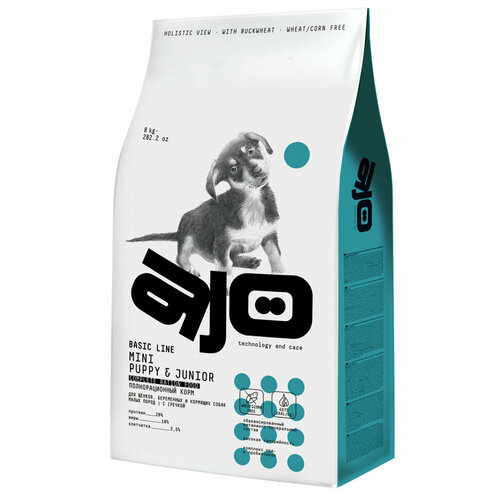 AJO Dog Mini Puppy&Junior сухой корм для щенков малых пород с курицей и гречкой - 8 кг