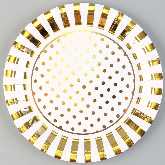 Тарелка бумажная «Горох», в наборе 6 шт, цвет золото