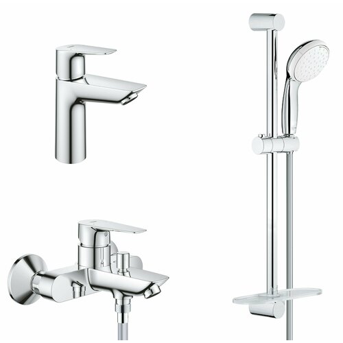 Комплект смесителей для ванной Grohe BauEdge New M с полочкой, хром