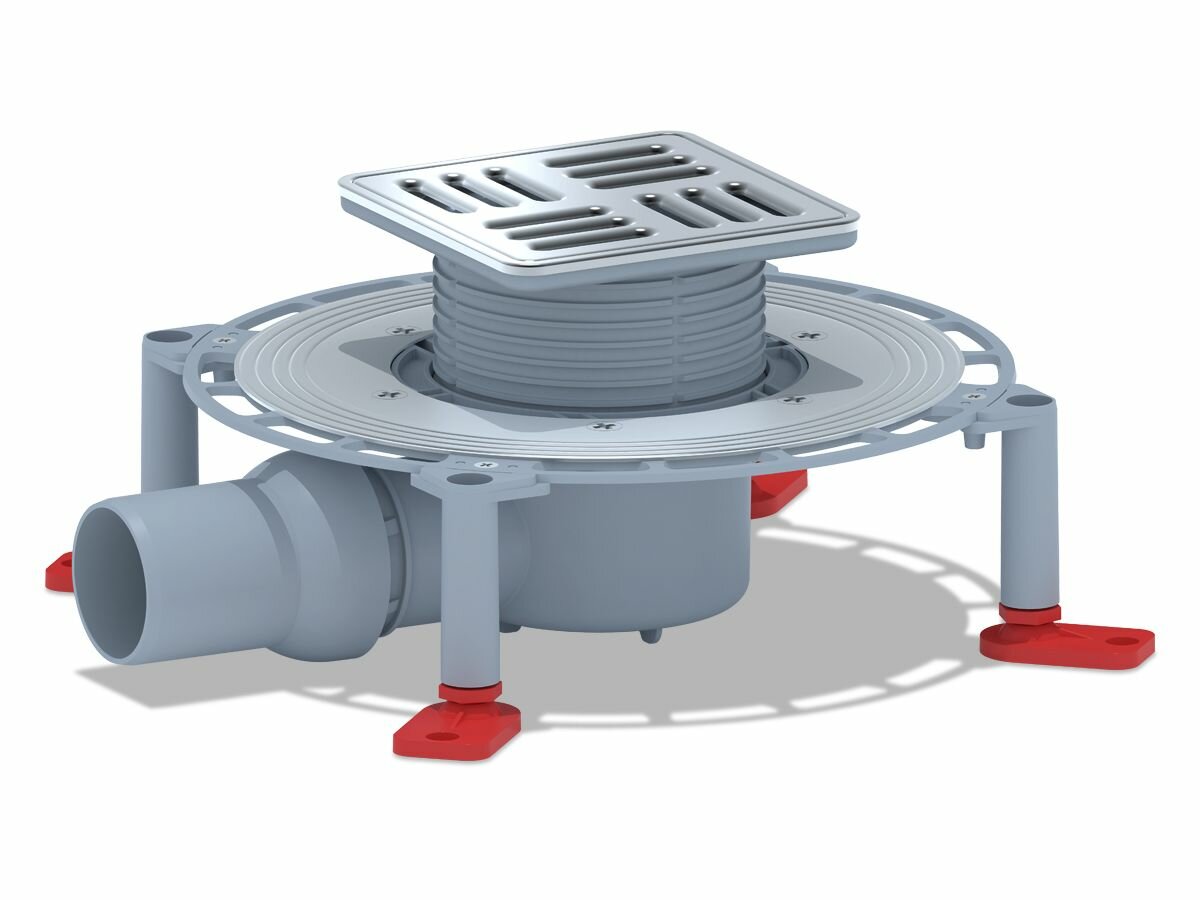 фото Трап для душа АНИ пласт TVA5614M горизонтальный регулируемый, с гидрозатвором, с решёткой из нержавеющей стали 120*120 мм
