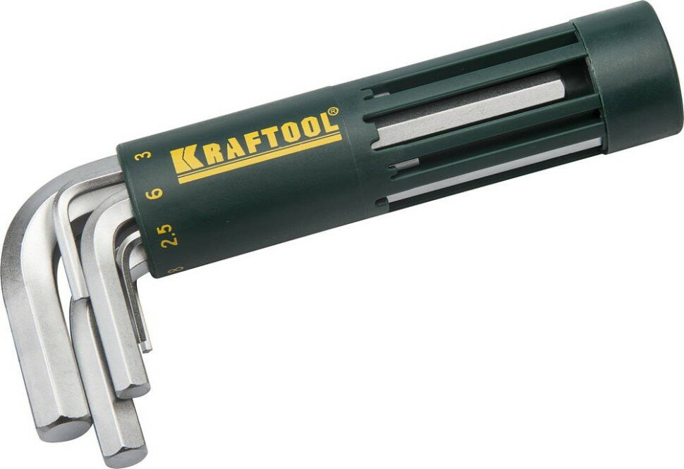 KRAFTOOL Набор KRAFTOOL: Ключи имбусовые короткие, Cr-Mo сталь, держатель-рукоятка, HEX 2-10мм, 8 пред, ( 27430-1_z01 )