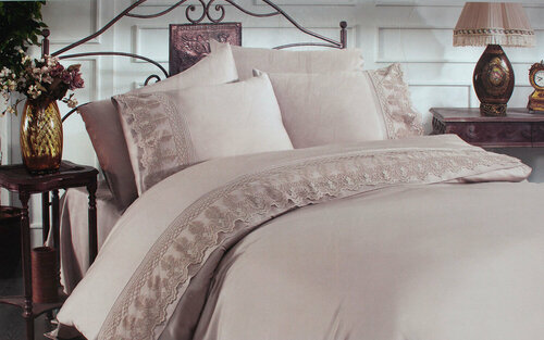 Сатиновое постельное белье с кружевом Ciwan коричневый Grazie Home (коричневый), Евро (наволочки 50x70)