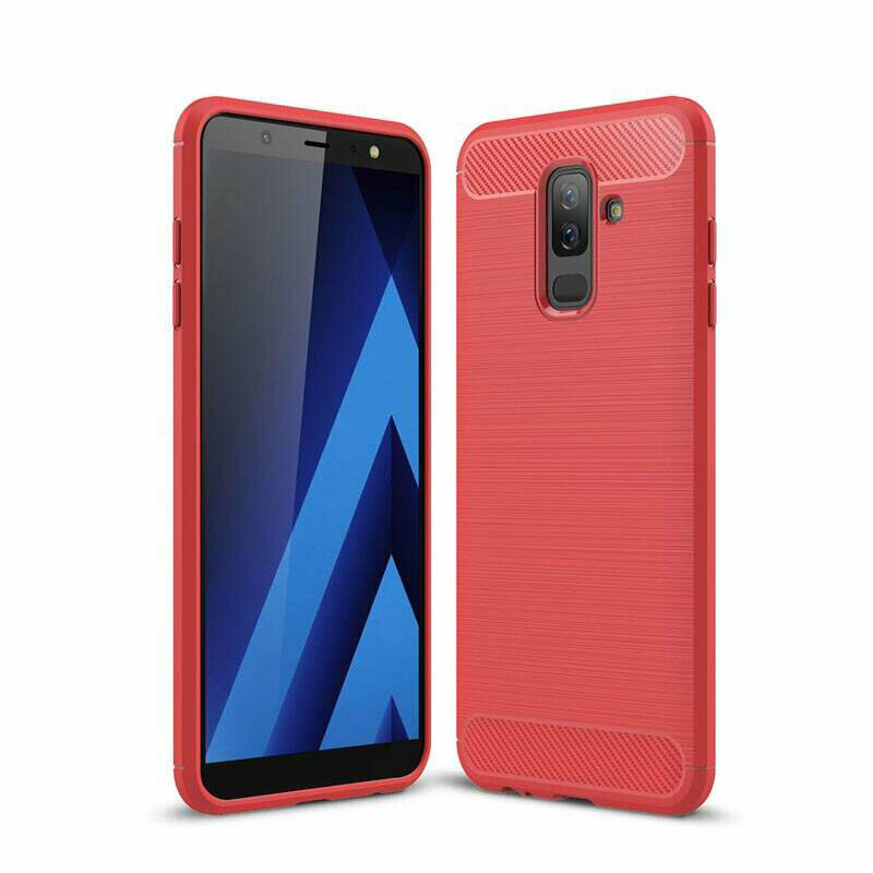 Накладка силиконовая для Samsung Galaxy J8 (2018) J810 под карбон и сталь красная