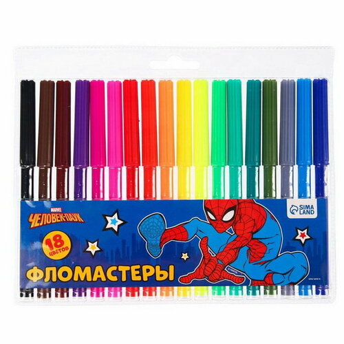 Фломастеры, 18 цветов, Человек-паук фломастеры 18 цветов человек паук marvel