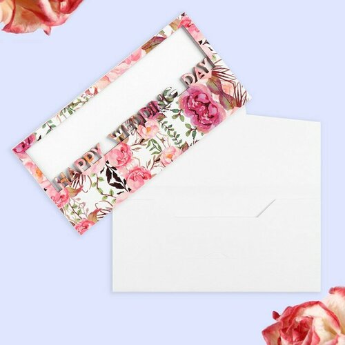 Конверт для денег "Happy wedding day!" ручная работа, 18х9 см розовый