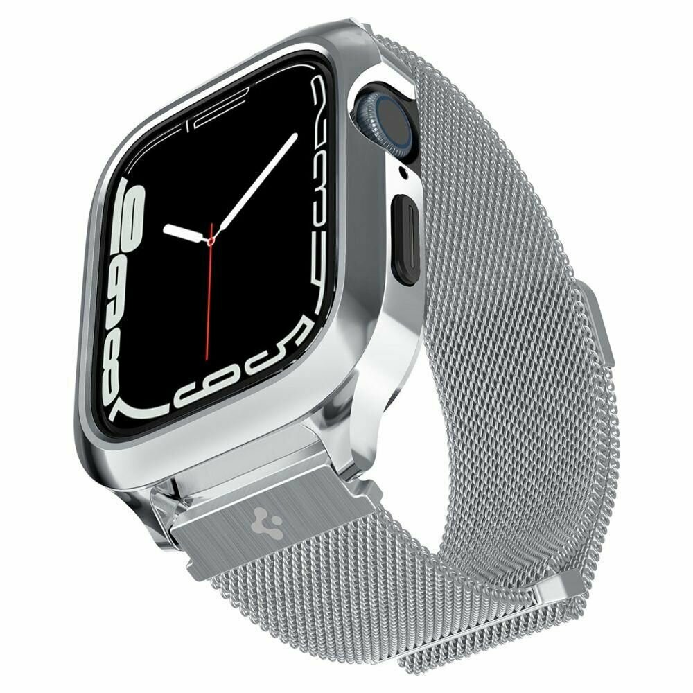 Чехол с ремешком Spigen на Apple Watch (45/44 mm) (ACS04584) Metal Fit Pro / Спиген для Эпл Вотч Противоударный, серебристый