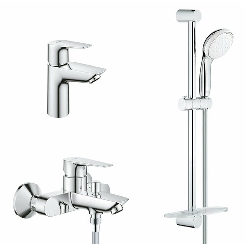 Комплект смесителей для ванной Grohe BauEdge New S-Size с полочкой, хром смеситель для раковины без донного клапана grohe bauedge 23761000