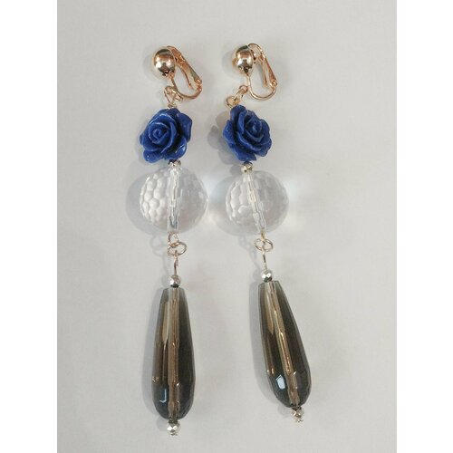 Серьги клипсы , синий, серый