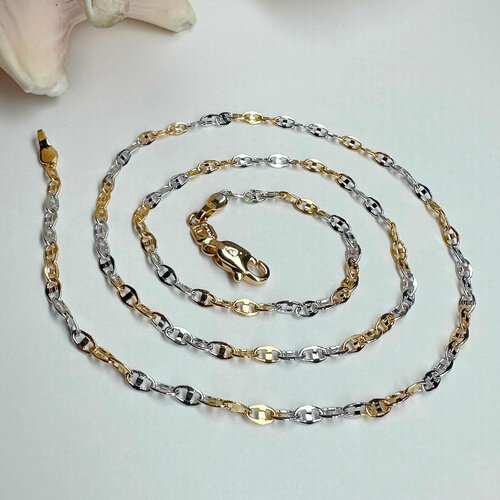 Цепь XUPING JEWELRY Женская двухцветная цепочка на шею с морским якорным плетением, длина 45 см, серебряный, золотой