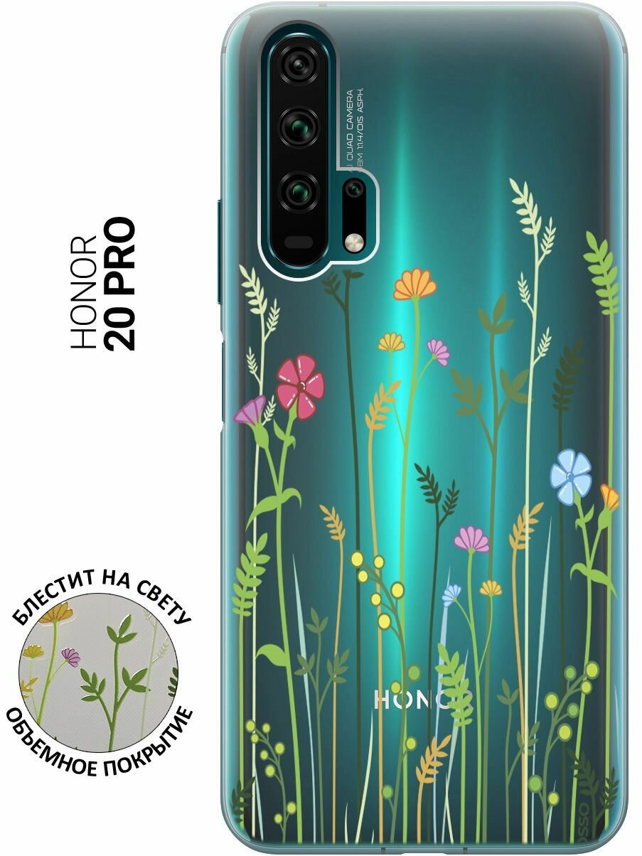 Ультратонкий силиконовый чехол-накладка Transparent для Honor 20 Pro с 3D принтом "Flowers & Fern"