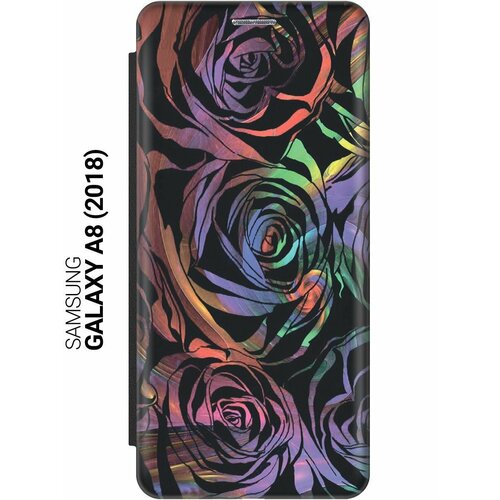 Чехол-книжка на Samsung Galaxy A8 (2018), Самсунг А8 2018 c принтом Мрачные розы черный чехол книжка на samsung galaxy a7 2018 самсунг а7 2018 c принтом мрачные розы черный