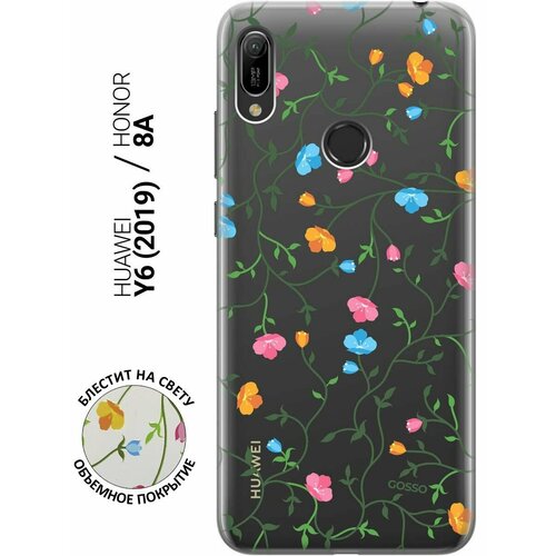 Ультратонкий силиконовый чехол-накладка ClearView 3D для Huawei Y6 (2019), Honor 8A с принтом Сurly Flowers ультратонкий силиконовый чехол накладка clearview для honor 10x lite с 3d принтом сurly flowers