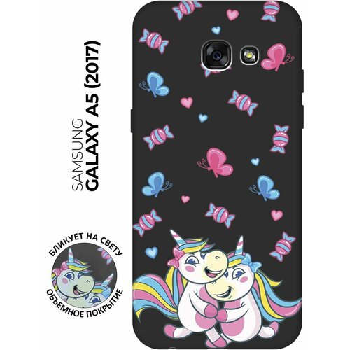 Матовый чехол Unicorns and Candies для Samsung Galaxy A5 (2017) / Самсунг А5 2017 с 3D эффектом черный матовый чехол unicorns and candies для samsung galaxy j3 2017 самсунг джей 3 2017 с 3d эффектом черный