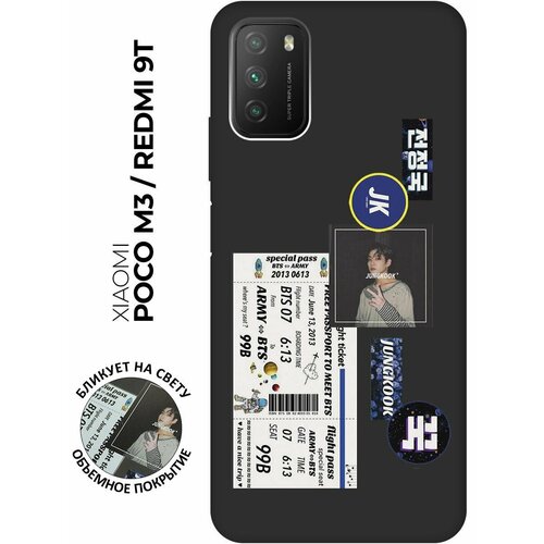 Матовый чехол BTS Stickers для Xiaomi Redmi 9T / Poco M3 / Сяоми Поко М3 / Сяоми Редми 9Т с 3D эффектом черный матовый чехол bts stickers для xiaomi redmi 5 сяоми редми 5 с 3d эффектом черный