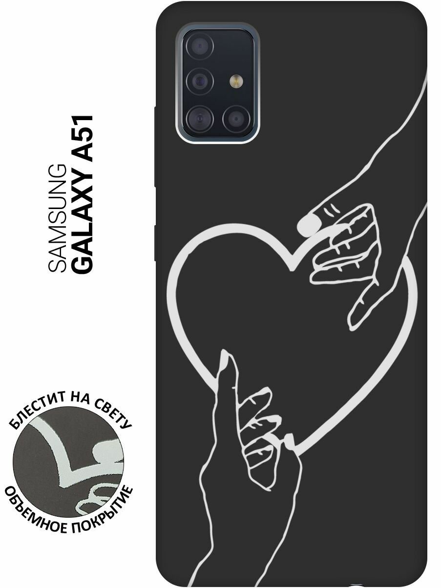 Матовый Soft Touch силиконовый чехол на Samsung Galaxy A51, Самсунг А51 с 3D принтом "Hands W" черный