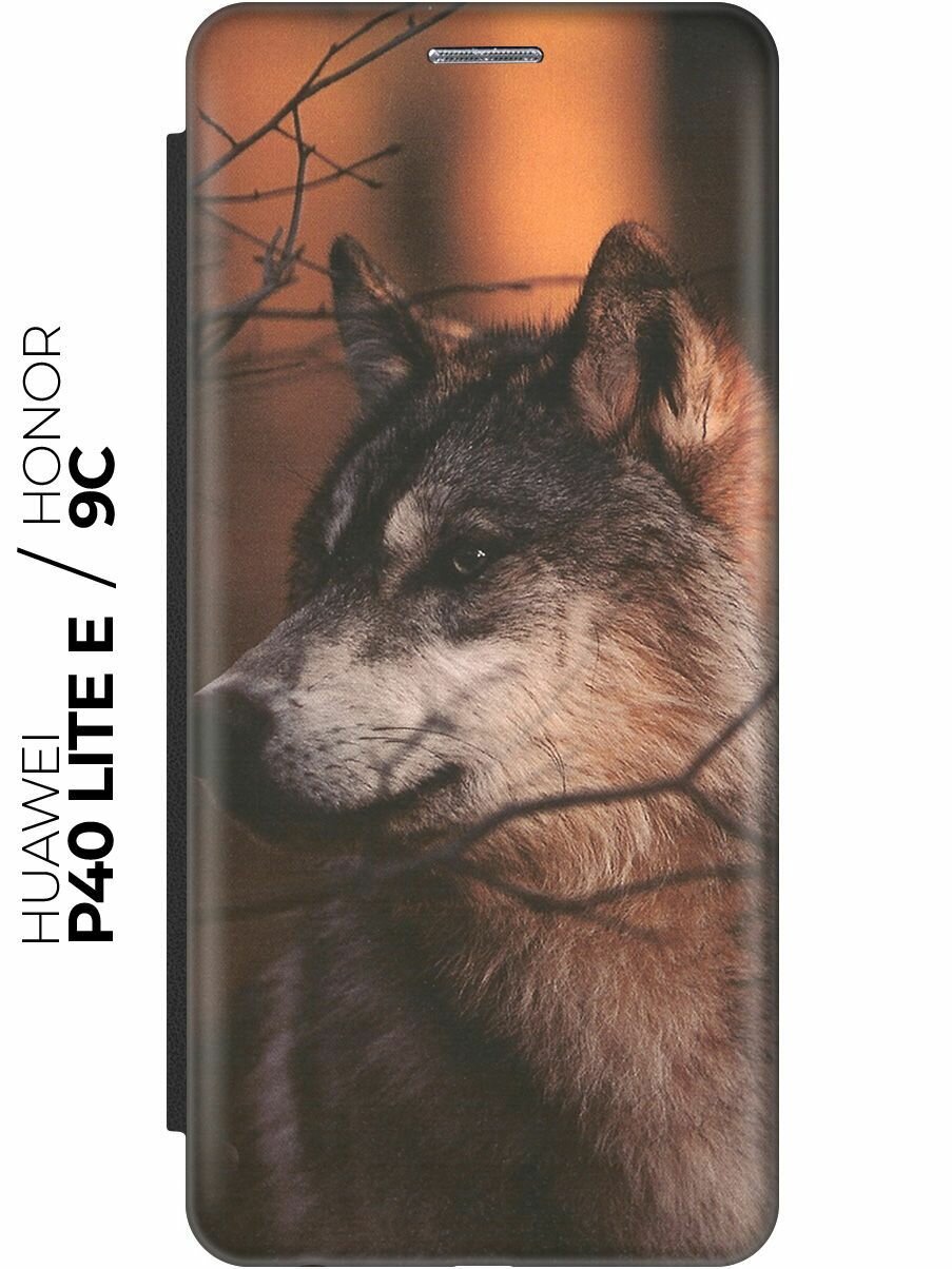 Чехол-книжка Красивый волк на Honor 9C / Huawei P40 Lite E / Хуавей П40 Лайт Е / Хонор 9С черный