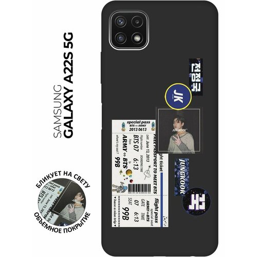 Матовый чехол BTS Stickers для Samsung Galaxy A22s 5G / Самсунг А22с с 3D эффектом черный матовый чехол cute stickers для samsung galaxy a22s 5g самсунг а22с с 3d эффектом черный