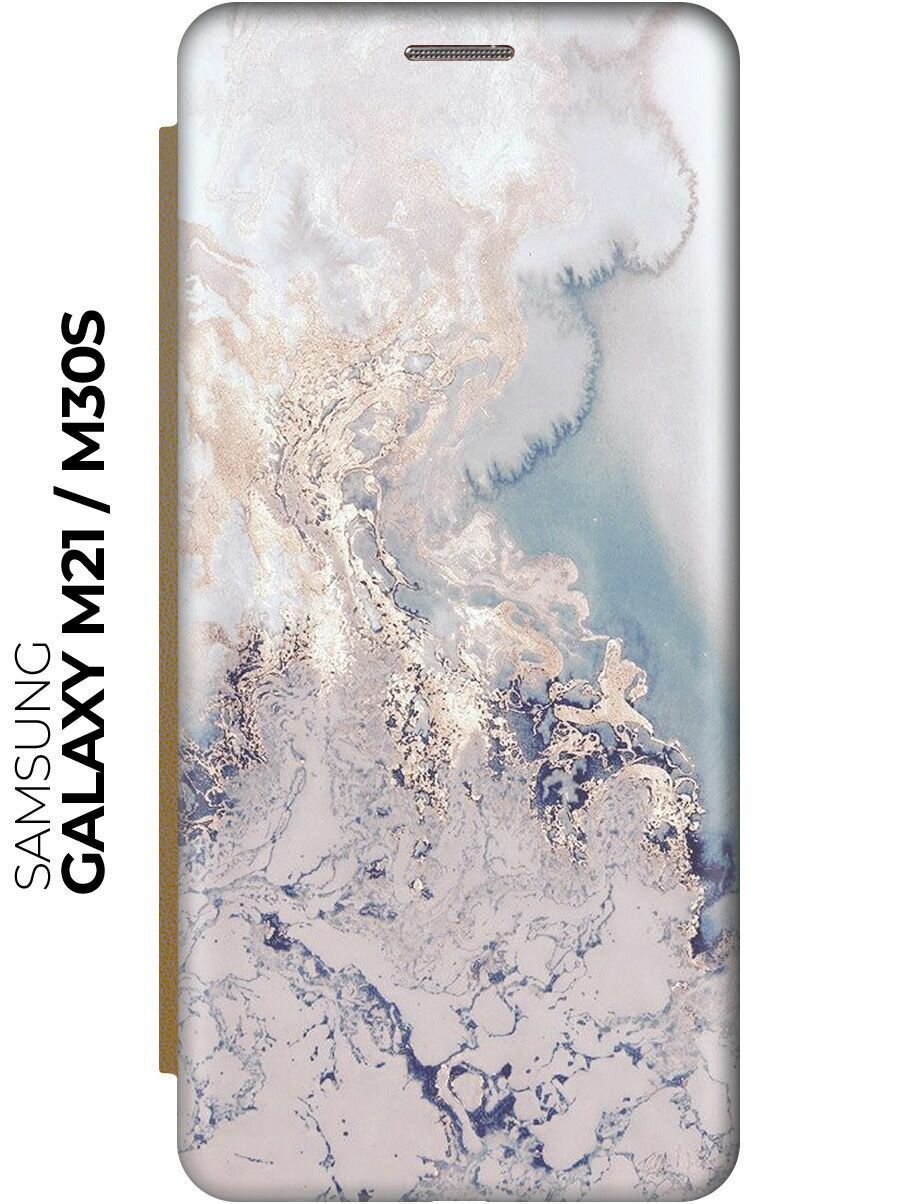 Чехол-книжка Мраморная волна на Samsung Galaxy M21 / M30s / Самсунг М21 золотой
