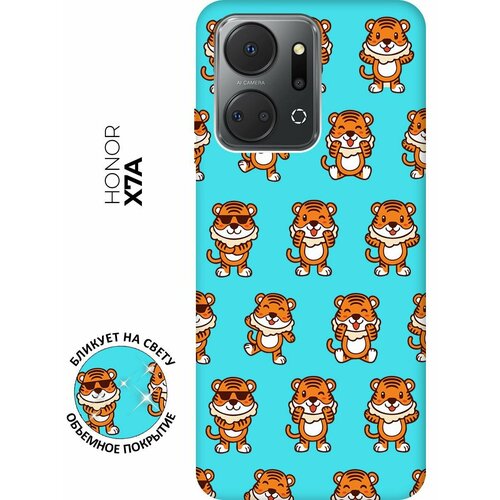 Матовый чехол Tigers Pattern для Honor X7a / Хонор Х7а с 3D эффектом мятный матовый чехол coffee cardiogram для honor x7a хонор х7а с 3d эффектом мятный