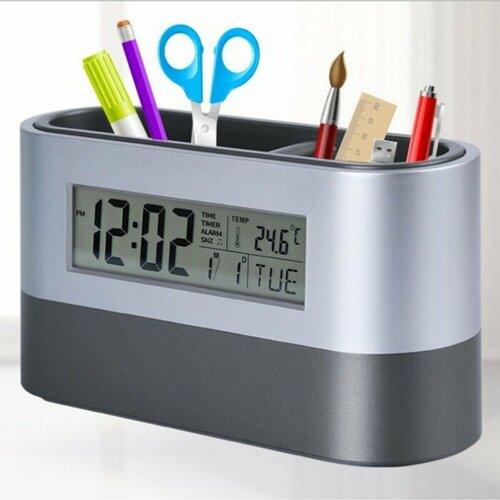 SUI Часы - органайзер настольные: будильник, термометр, календарь, 15.1 х 4.7 см, 2ААА