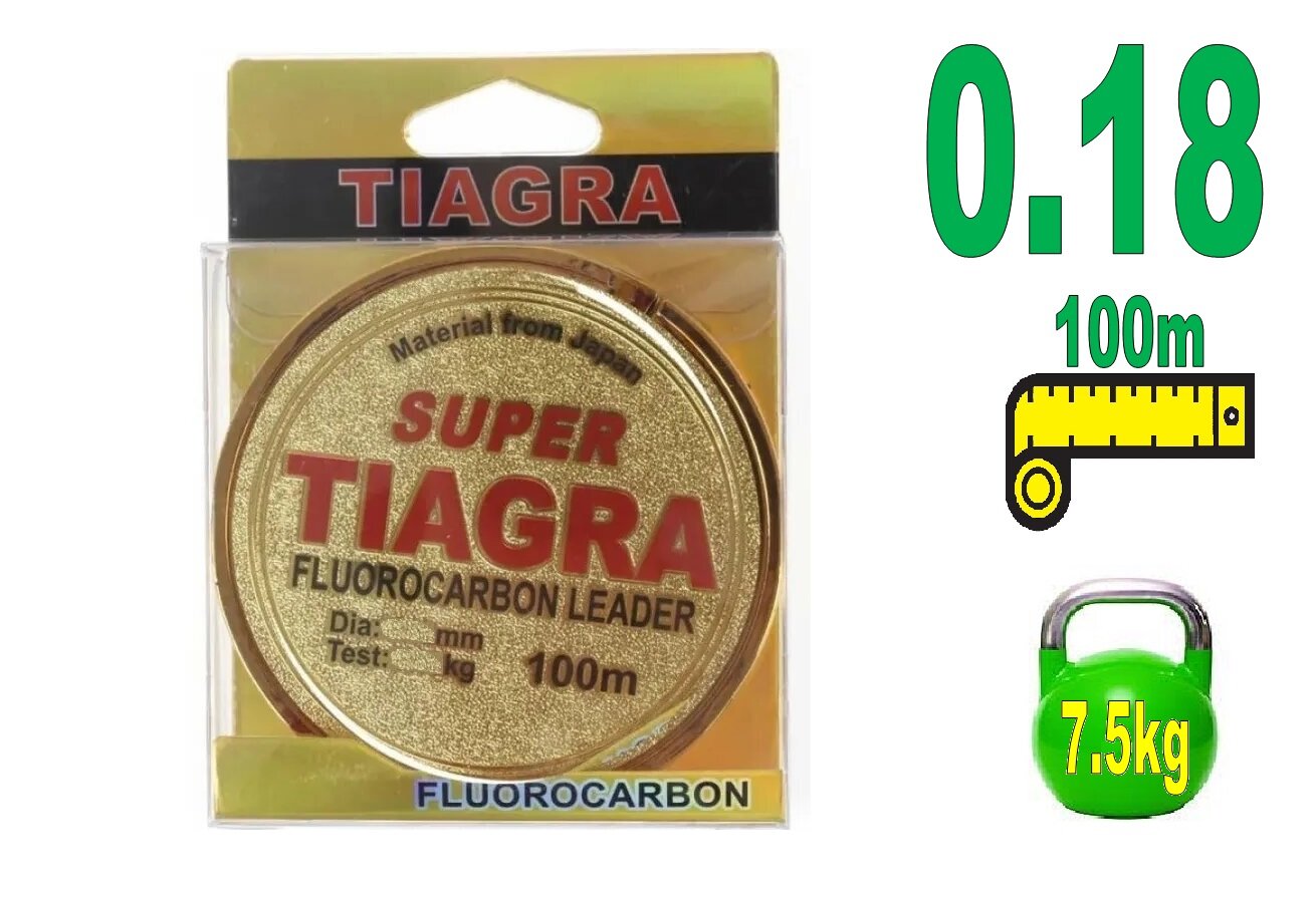 Флюорокарбоновая леска для рыбалки Леска TIAGRA Fluorocarbon 100м / 7.5 кг