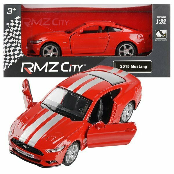 Машина металлическая RMZ City 1:32 Ford 2015 Mustang with Strip инерционная, цвет красный,