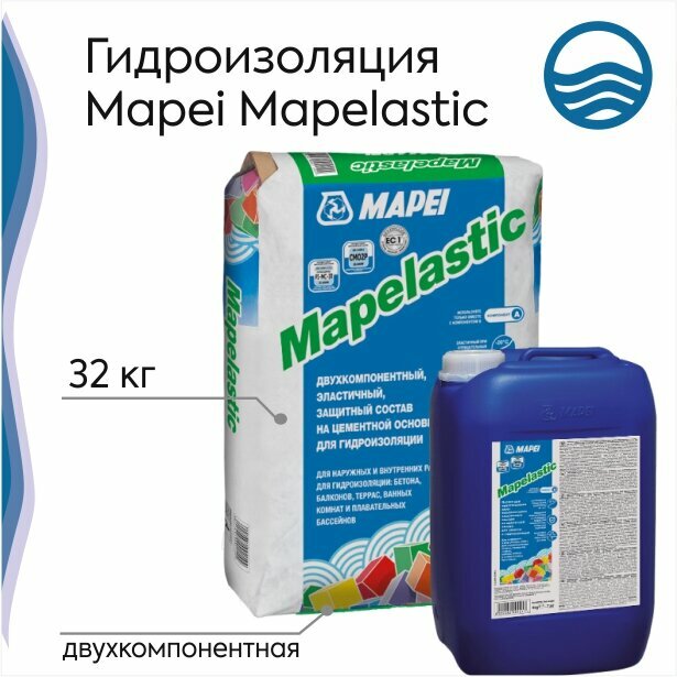 Гидроизоляция Mapei Mapelastic A+B (двухкомпонентная) для поверхностей в контакте с водой, 32 кг