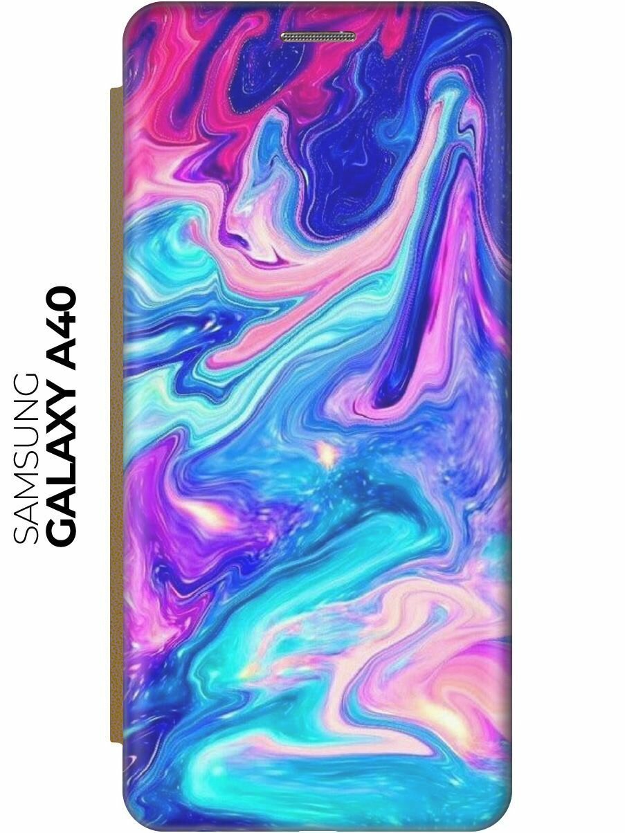 Чехол-книжка Сине-розовые краски на Samsung Galaxy A40 / Самсунг А40 золотой