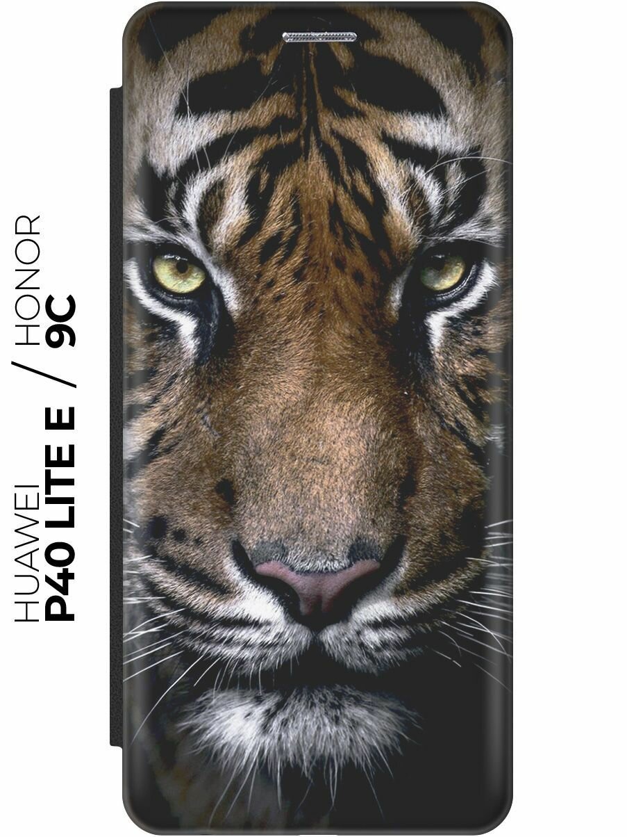 Чехол-книжка Тигр на Honor 9C / Huawei P40 Lite E / Хуавей П40 Лайт Е / Хонор 9С черный