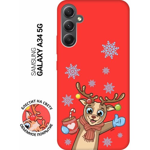 Силиконовый чехол на Samsung Galaxy A34 5G, Самсунг А34 Silky Touch Premium с принтом Christmas Deer красный силиконовый чехол на samsung galaxy a34 5g самсунг а34 silky touch premium с принтом amazing peonies красный