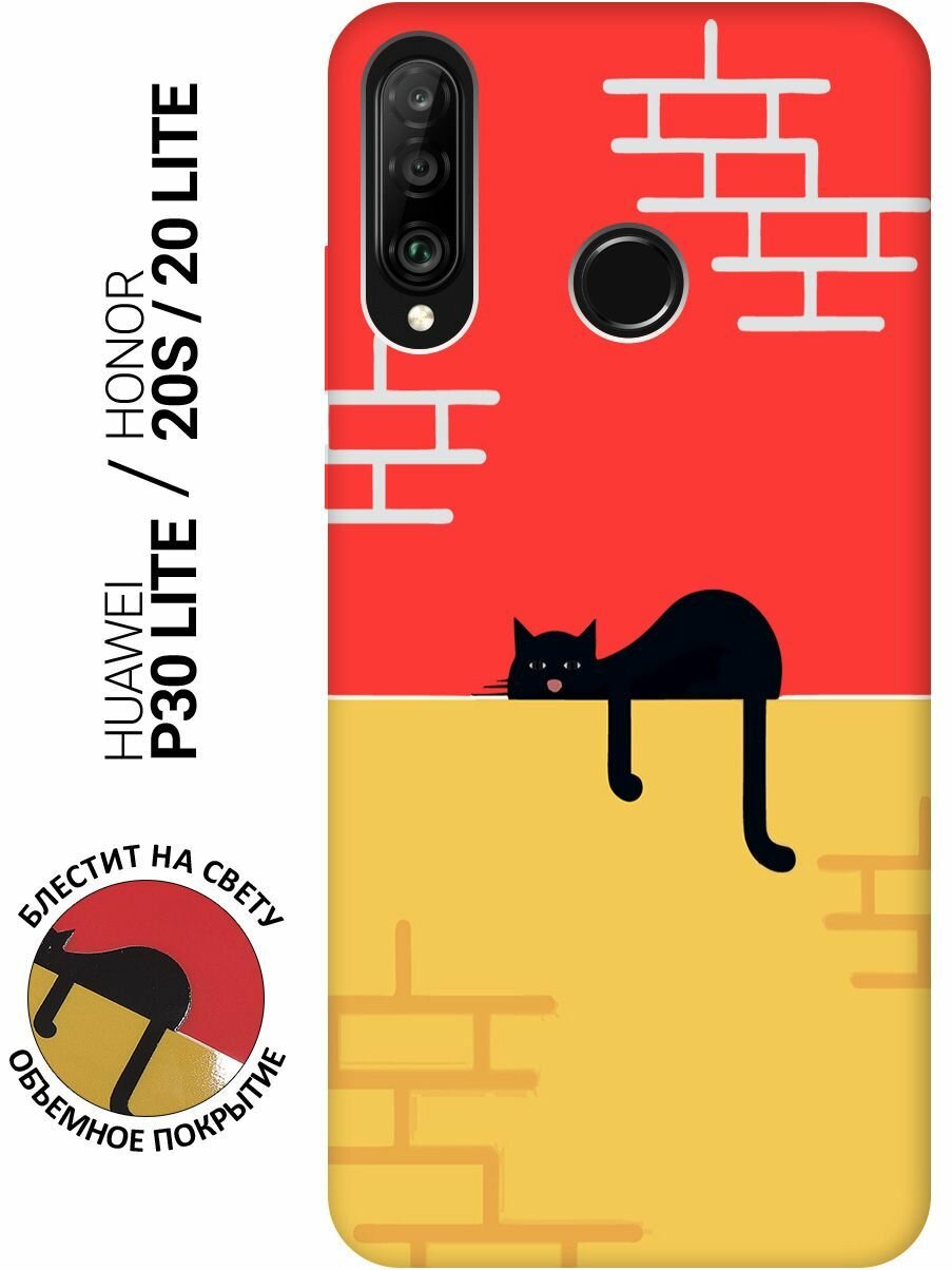 Силиконовый чехол на Honor 20 Lite / 20s / Huawei P30 Lite / Хуавей П30 Лайт / Хонор 20 Лайт / 20s Silky Touch Premium с принтом "Lazy Cat" красный