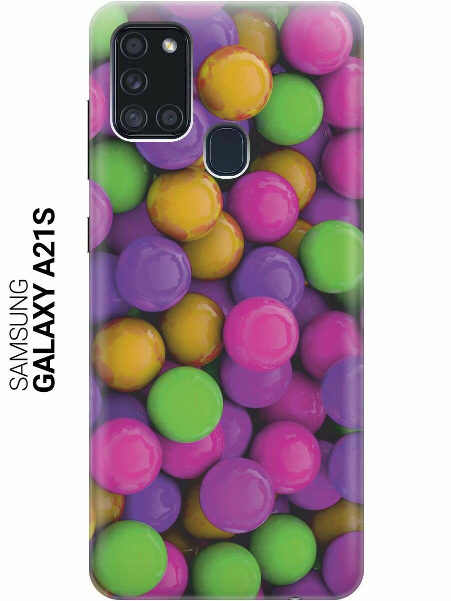Ультратонкий силиконовый чехол-накладка для Samsung Galaxy A21s с принтом "Разноцветные драже"