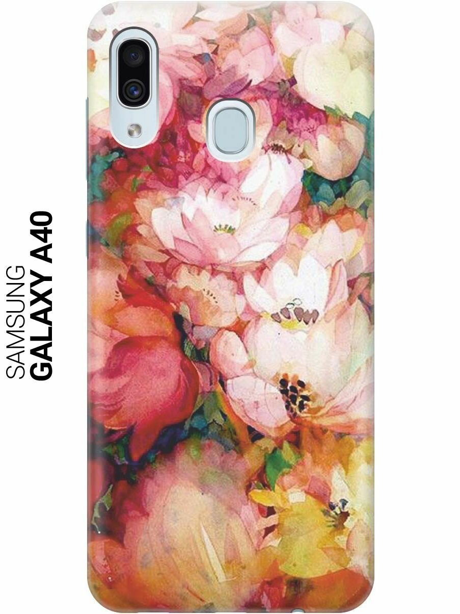 Ультратонкий силиконовый чехол-накладка для Samsung Galaxy A40 с принтом "Яркие цветы"