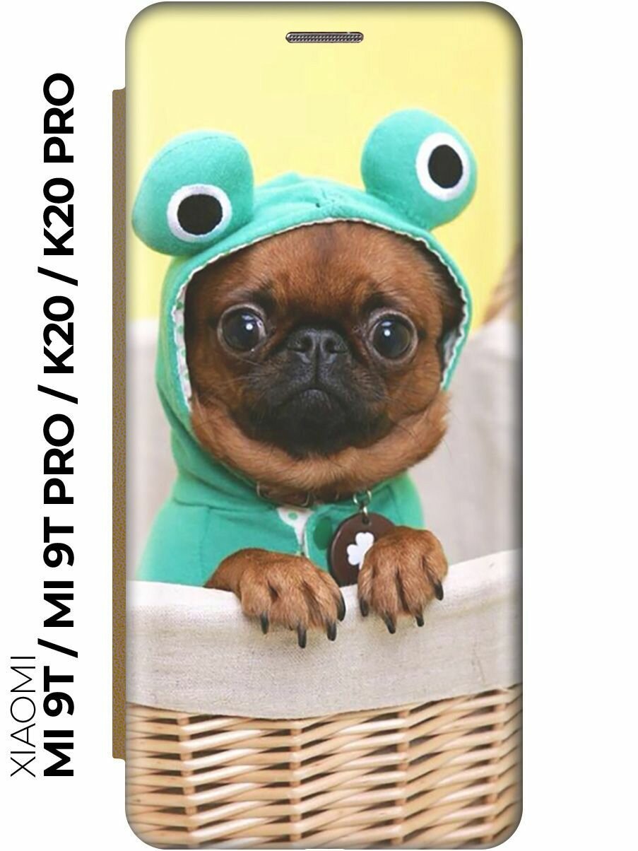 Чехол-книжка Собака в смешной шапке на Xiaomi Mi 9T / Mi 9T Pro / K20 / K20 Pro / Сяоми Ми 9Т / Ми 9Т Про золотой