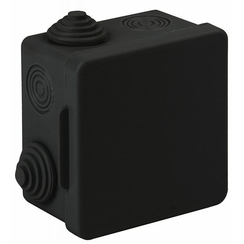 фото KOR-80-80-50-7g-B Распаячная коробка ЭРА KOR-80-80-50-7g-B открытой установки КОР 80х80х50мм черная с гермовводами 7 входов IP54, цена за 1 шт