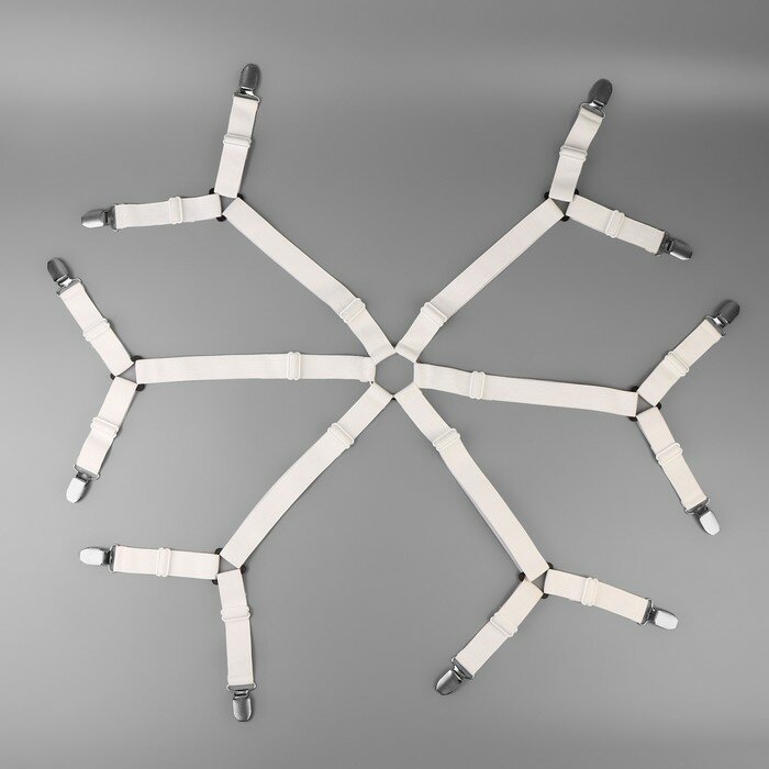 Зажимы на резинке, с регуляторами, на 4 угла и 2 стороны, 2 × 240 см, цвет белый