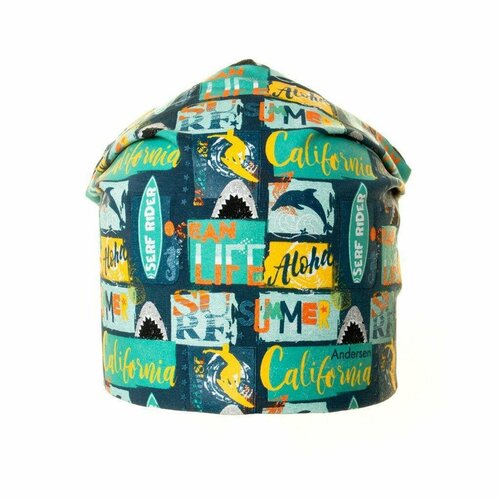 фото Шапка бини андерсен, размер 54-56, зеленый, синий