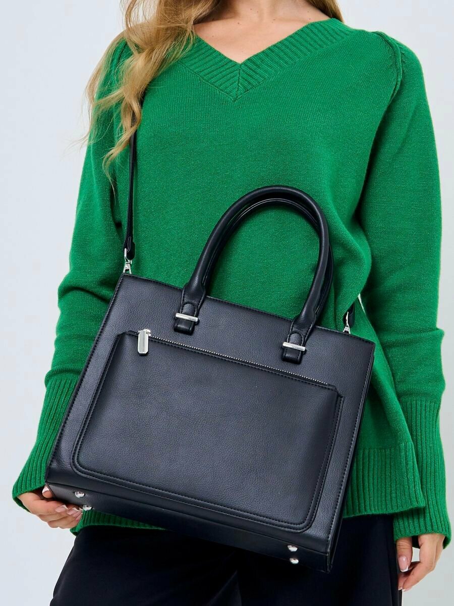 фото Сумка-тоут женская экокожа, черная, А4, повседневная, на плечо